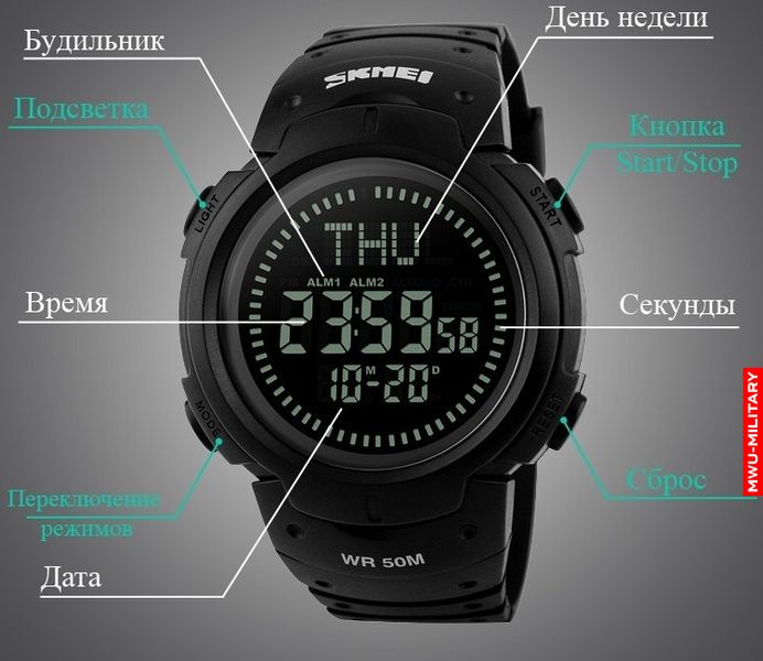 Годинник тактичний SKMEI 1231 Compass Чорний 1231black фото